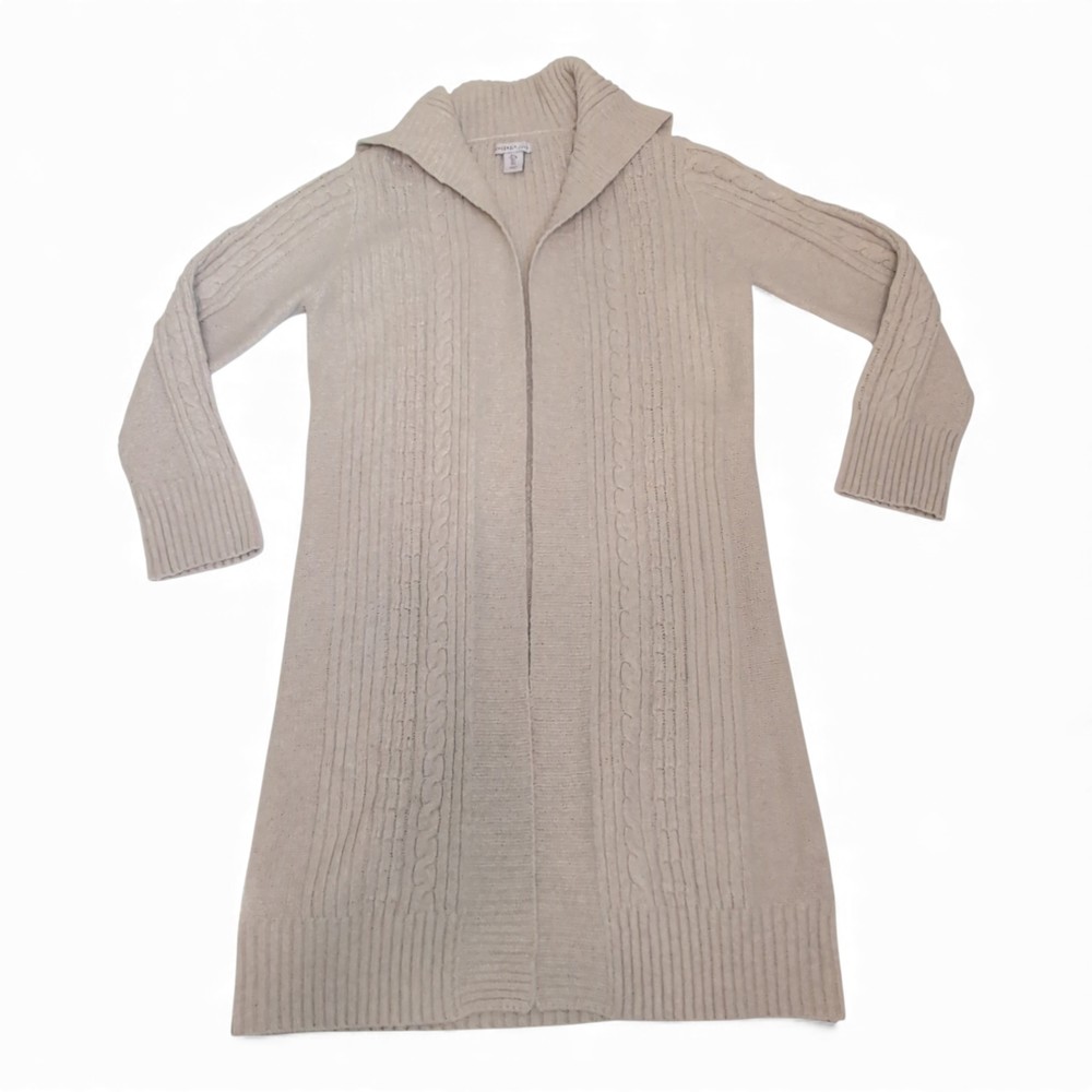 Sincerely Jules Long Cable-Knit Hooded Cardigan, Tan L
